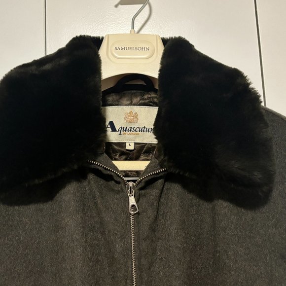 Aquascutum Olive Green Wool Cashmere Belted Coat, Quilted Lining, Fur Collar-M/L - Picture 2 of 14